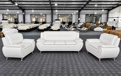 White Leather Sofa Set with Chrome Legs, View more