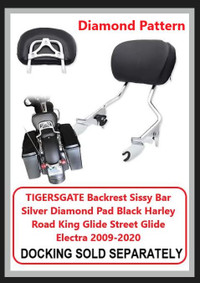 (NEW) Backrest Sissy Bar Diamond Pad Harley Touring 2009-2020