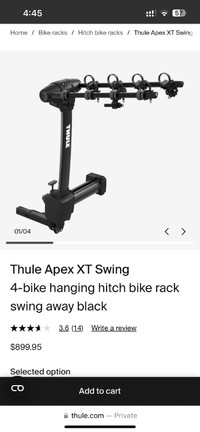 Thule Apex XT Swing 4-bike hanging  rack silver $650