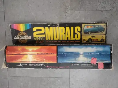 VINTAGE and EXREMELY RARE Cal Custom pair of 1970's Van/car mural VINYL decals in original box. Deca...