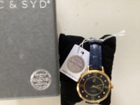 BNIB unisex watch with crystals blue leather strap