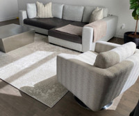 GORG Stone grey pebble leather & linen sectional