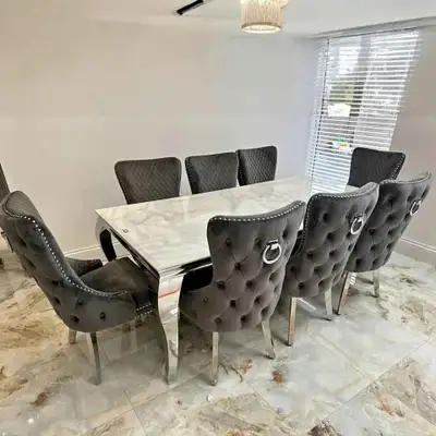 Luxury Marble Dining Table Set – 4-8Chairs – Modern Grey –, View more