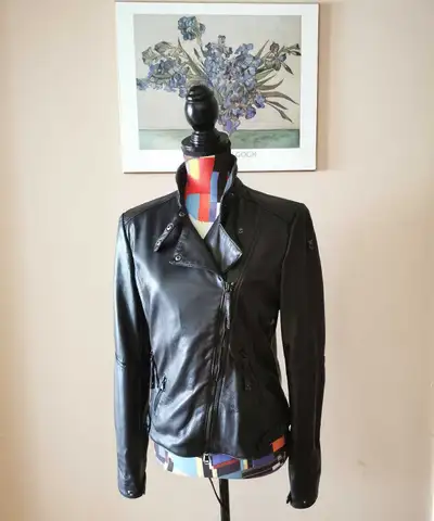 Armani Black Jenuine Ovine Leather Jacket. Size 8, fits size S, in excellent condition, very soft an...