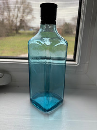 Square old Blue glass bottle 