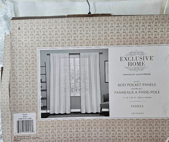Exclusive Tassels Rod Pocket Curtains - White, 54x96, 2 Panels dans Habillage de fenêtres  à Ville de Montréal - Image 2