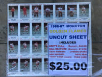 MONCTON GOLDEN FLAMES … 1986-87 UNCUT SHEET … BRETT HULL Pre-RC