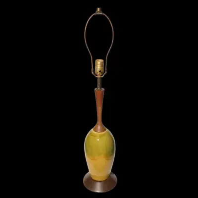 Vintage Mid Century Danish Modern Style Pottery Wood Lamp 1960, View more