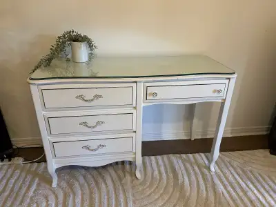 French Provincial vanity desk with custom glass , View more