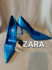 NEUFS! Souliers Zara bleu métallique grandeur 9