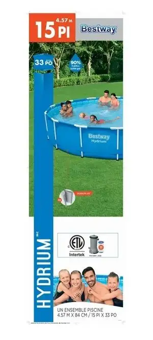 New in a sealed box Bestway Hydrium 15 ft x 33" pool is a semi-permanent, round above-ground pool fe...