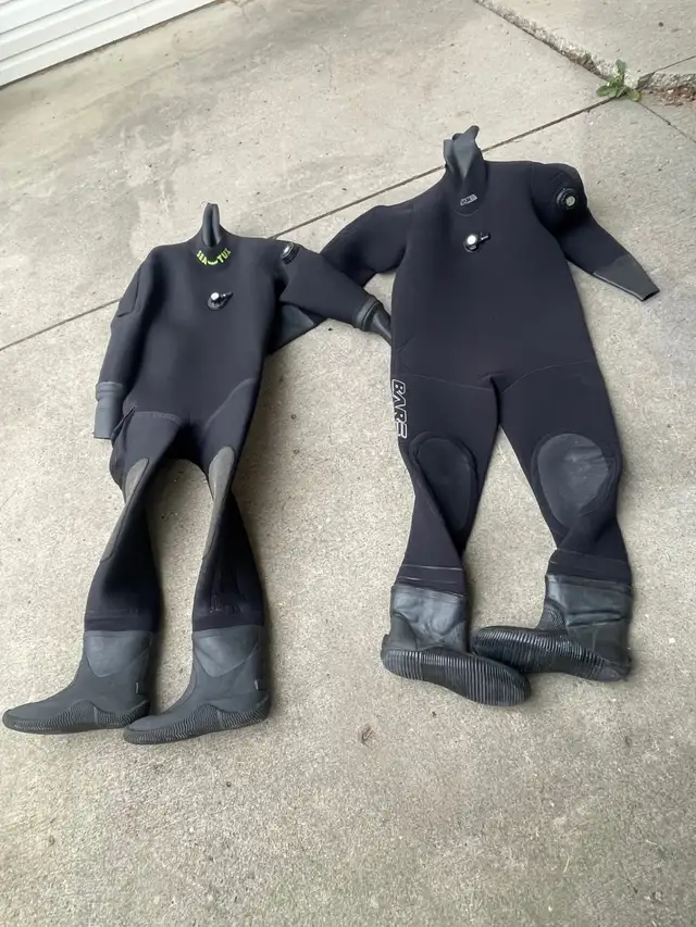 13 scuba diving drysuits, underwear and accessories63611958457347123