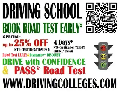 DRIVING SCHOOL G2 G Mississauga MTO CERTICATION* in 4 Days*, View more