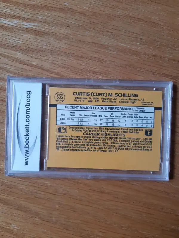 1989 Donruss #635 CURT SCHILLING Rookie Card Beckett BCCG  1063384461517059122