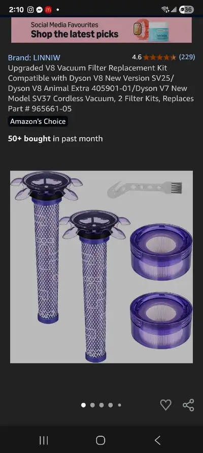 Dyson v7 or v8 filter replacement brand new sealed pkg, View more