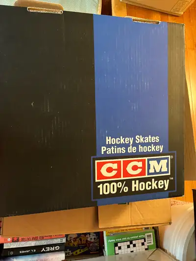 Brand new CCM pro lite hockey skates. Original box, guards, warranty, receipt (bought from Forzani’s...