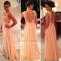 Backless Peach Blush Lace Evening Gowns Dress, Size XS - S -New