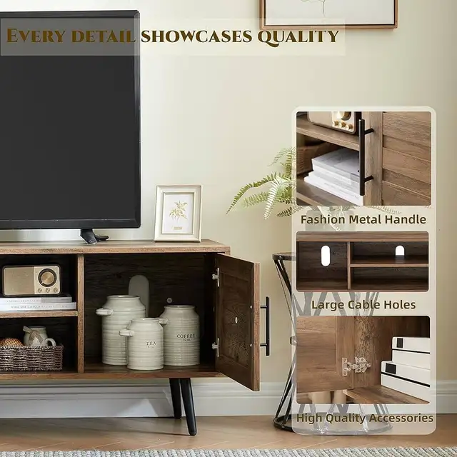 65" Mid Century Modern TV Stand, Wood TV Stand with  Cabin in TV Tables & Entertainment Units in Markham / York Region - Image 5