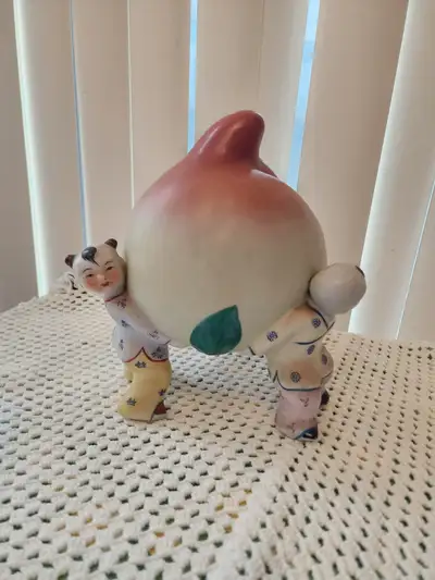 Vintage Porcelain Peach Figurine for Longevity and Prosperity, View more