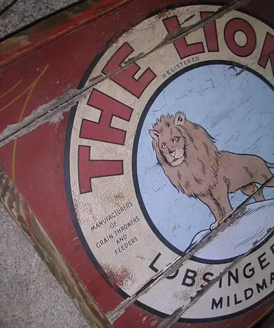 The Lion, Lobsinger Bros. Mildmay, Ont. sign for sale. The sign is in great condition for its age, g...