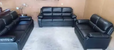 New black leather & 2 love seats. Free delivery & sofa disposal, View more