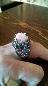 Multi-coloured crystal, enamel & resin ring & gift box-NEW