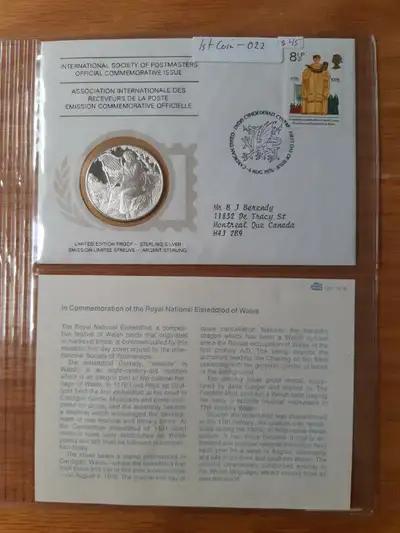 647 1stcoin-022 - Royal National eisteddfod of wales 1976 Franklin Mint International Society of Pos...