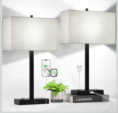 Brand New in Box 21" Touch Bedside lamps with 2 USB & AC Outlets, View more
