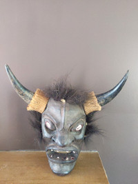 African Wood Carved Demon Mask