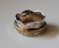 Vintage 925 Sterling Silver Brass Spinner Ring