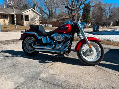 2008 Fatboy. Very low miles (7960 miles- 12,800 km). 96 ci Fuel Injected 6 speed . Quick release win...