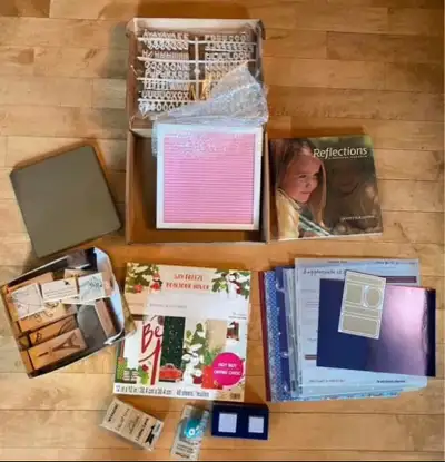 Lots of stamps, paper, punch idea lay out book. Great for teachers daycare grandparents and crafters...