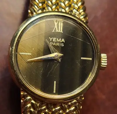 Women's Vintage 90's watch YEMA PARIS manual wind Tiger's Eye' stone dial montre femmes Stainless st...