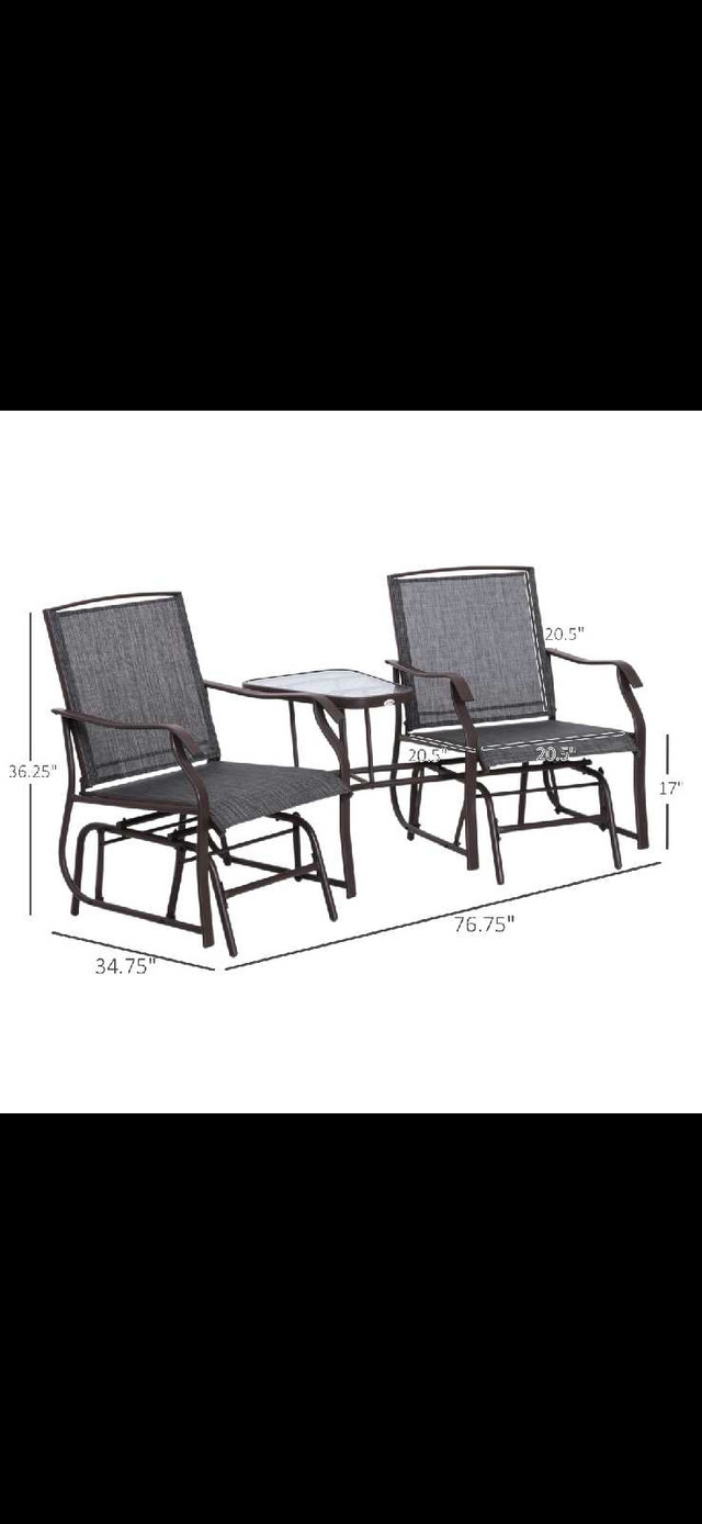 Outdoor Glider Bench with Coffee Table, Patio 2-Seat Rocking  in Chairs & Recliners in Markham / York Region - Image 3