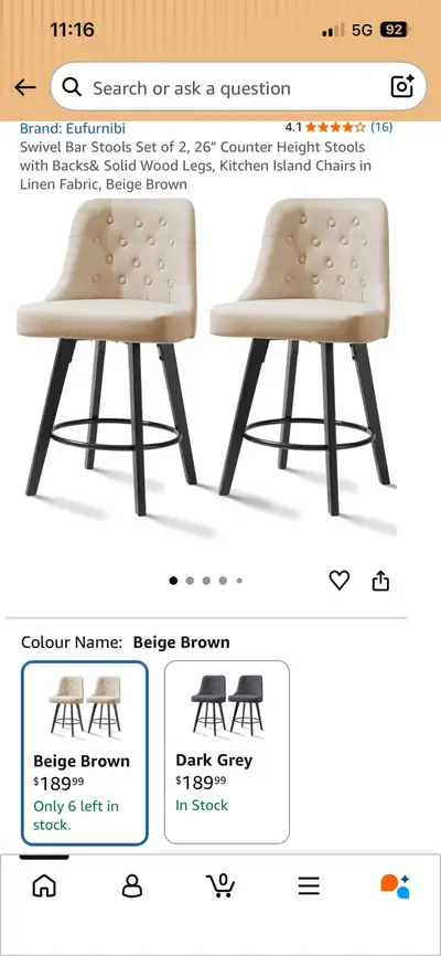 Swivel Bar Stools Set of 2, 26" Counter Height Stools with Backs, View more