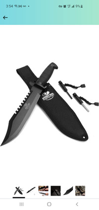 Rambo Survival Hunting Knife, 15-Inch Fixed Blade Bowie Knife