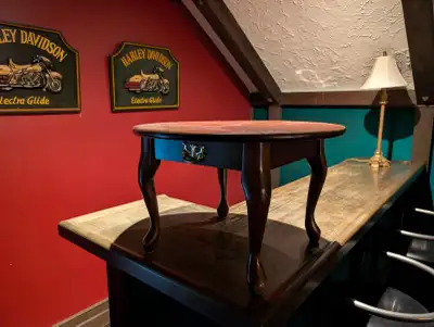 Round Wooden Side Table with Drawer - Queen Anne Legs, View more
