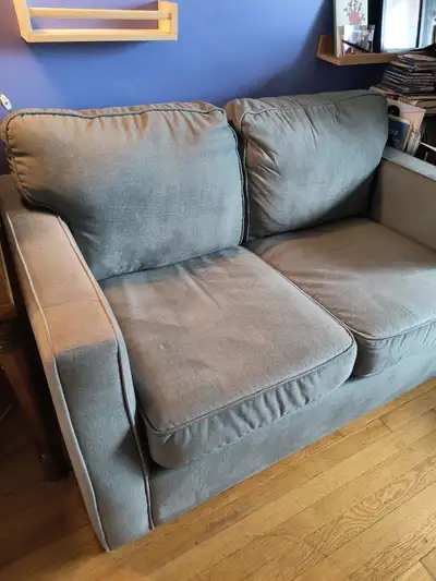 Pale green love seat, View more