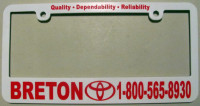 Toyota Dealership License Plate Frame; Cape Breton; Louisbourg