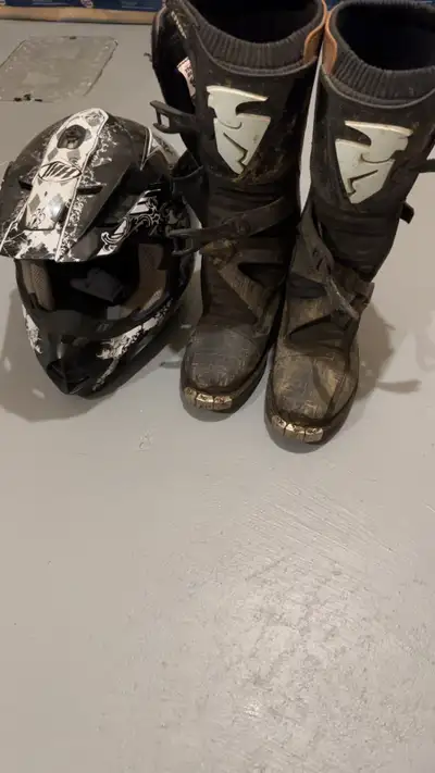 Dirt bike helmet and racing boots, View more