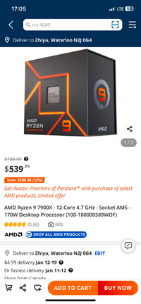 Brand new AMD R9 7900X CPU pickup only
