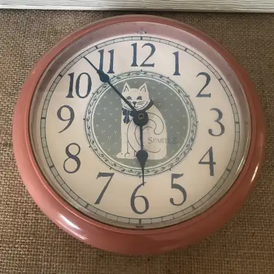 Vintage Dusty Rose Spartus Kitty Cat Wall Clock , View more