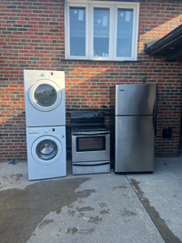 Stainless steel fridge,stove and washer dryer 