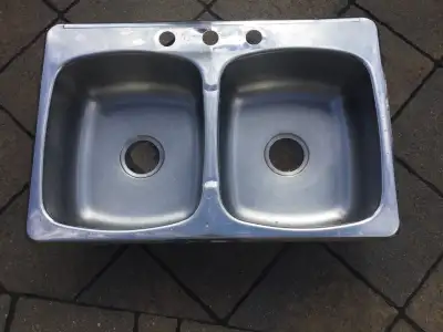 STAINLESS STEEL OVER MOUNT DOUBLE SINK , View more