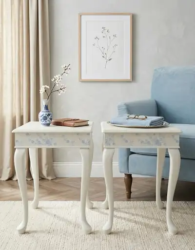 Refinished Set of LinenWhite Bombay End Tables/Nightstands, View more