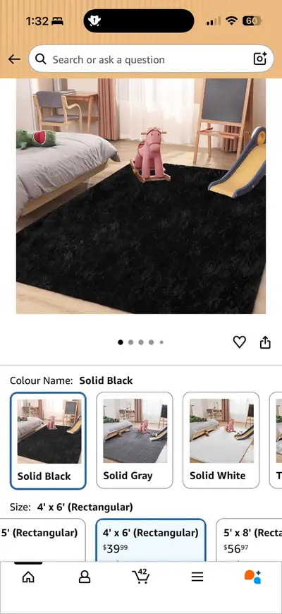 Fluffy Shag Area Rug 4’ x 6’ – Solid Black – Open Box, View more