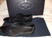 PRADA MENS SIZE 5 BLACK LEATHER SHOES WITH DUST BAG & BOX