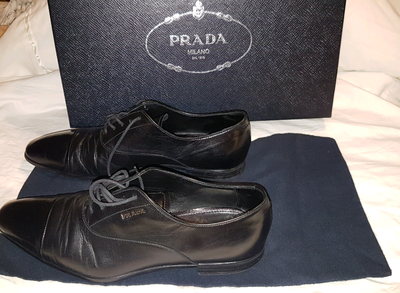 PRADA MENS SIZE 5 BLACK LEATHER SHOES WITH DUST BAG & BOX, View more