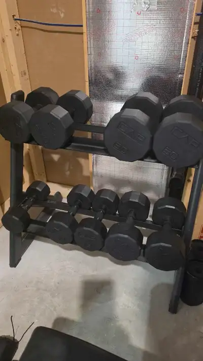 CAP Rubber Hex Dumbbells with Rack, View more