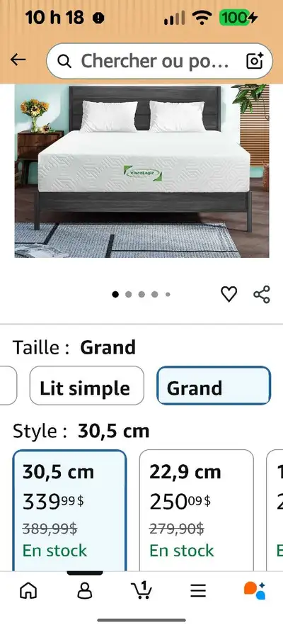 Lit Queen avec tête et bade, View more